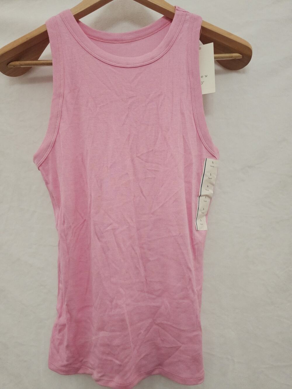NWT Womens Tank Top L Pink Ribbed 90s Y2K Vibe Minimalist Basic Clean Girl Chic